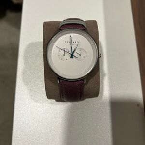 Ted Baker Men's Watch with Burgundy Strap and Silver Dial